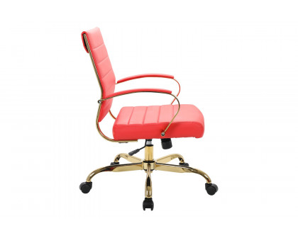 LeisureMod Benmar Home Leather Office Chair with Gold Frame - Red