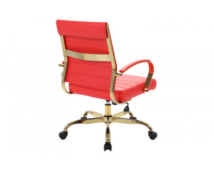 LeisureMod Benmar Home Leather Office Chair with Gold Frame - Red