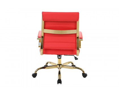 LeisureMod Benmar Home Leather Office Chair with Gold Frame - Red