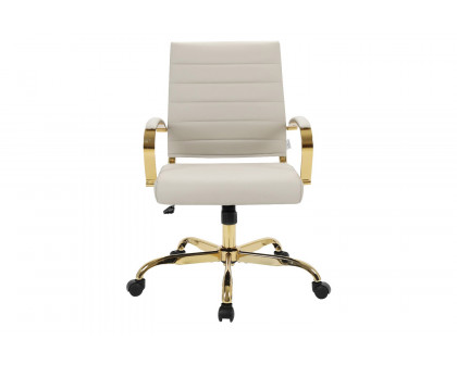 LeisureMod Benmar Home Leather Office Chair with Gold Frame - Tan