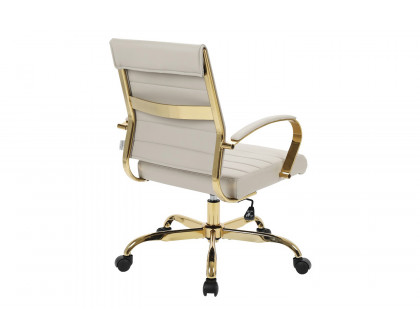 LeisureMod Benmar Home Leather Office Chair with Gold Frame - Tan