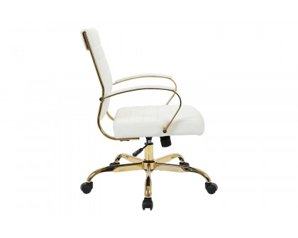 LeisureMod Benmar Home Leather Office Chair with Gold Frame - White