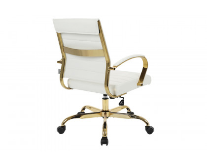 LeisureMod Benmar Home Leather Office Chair with Gold Frame - White