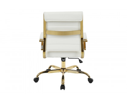 LeisureMod Benmar Home Leather Office Chair with Gold Frame - White