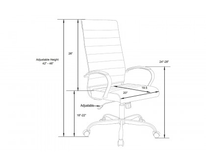 LeisureMod Benmar High-Back Home Leather Office Chair with Chrome Frame - Black