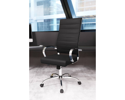 LeisureMod Benmar High-Back Home Leather Office Chair with Chrome Frame