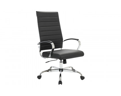 LeisureMod Benmar High-Back Home Leather Office Chair with Chrome Frame - Black