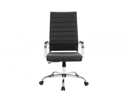 LeisureMod Benmar High-Back Home Leather Office Chair with Chrome Frame - Black