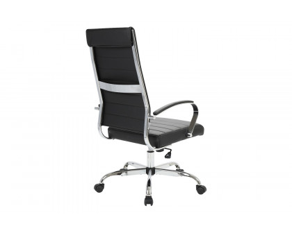 LeisureMod Benmar High-Back Home Leather Office Chair with Chrome Frame - Black