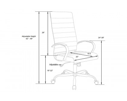 LeisureMod Benmar High-Back Home Leather Office Chair with Chrome Frame - Brown