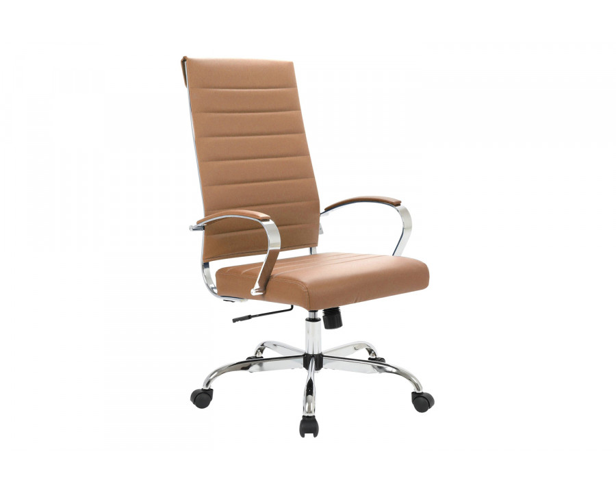 LeisureMod Benmar High-Back Home Leather Office Chair with Chrome Frame - Brown