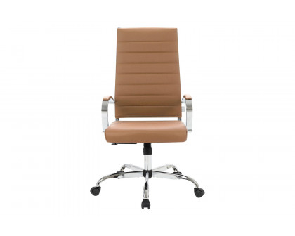 LeisureMod Benmar High-Back Home Leather Office Chair with Chrome Frame - Brown