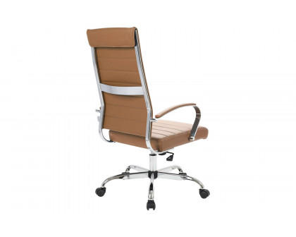 LeisureMod Benmar High-Back Home Leather Office Chair with Chrome Frame - Brown