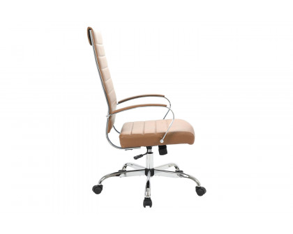 LeisureMod Benmar High-Back Home Leather Office Chair with Chrome Frame - Brown