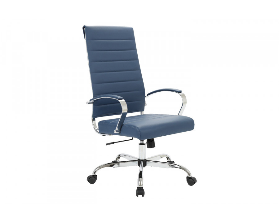 LeisureMod Benmar High-Back Home Leather Office Chair with Chrome Frame - Blue