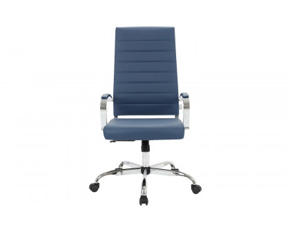 LeisureMod Benmar High-Back Home Leather Office Chair with Chrome Frame - Blue