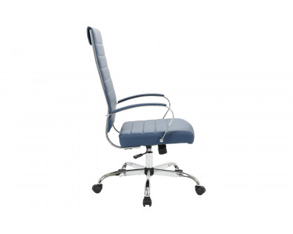 LeisureMod Benmar High-Back Home Leather Office Chair with Chrome Frame - Blue