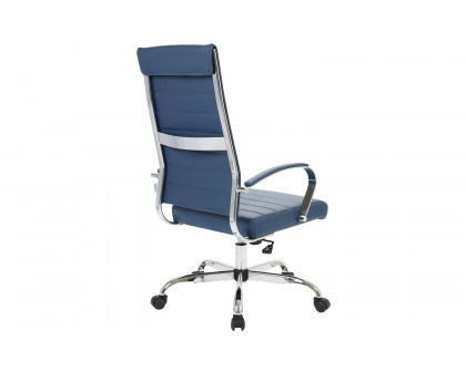 LeisureMod Benmar High-Back Home Leather Office Chair with Chrome Frame - Blue