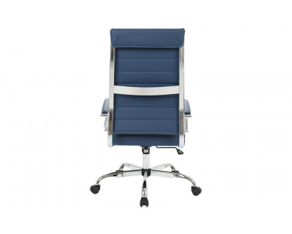 LeisureMod Benmar High-Back Home Leather Office Chair with Chrome Frame - Blue