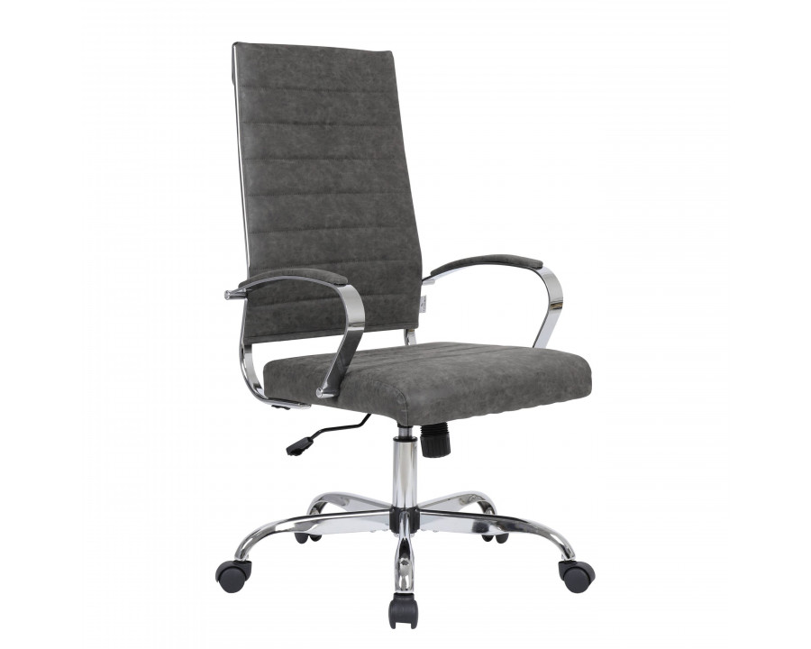 LeisureMod Benmar High-Back Home Leather Office Chair with Chrome Frame