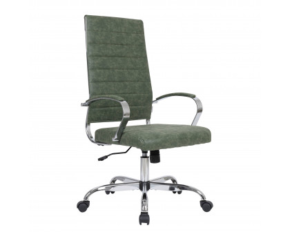 LeisureMod Benmar High-Back Home Leather Office Chair with Chrome Frame