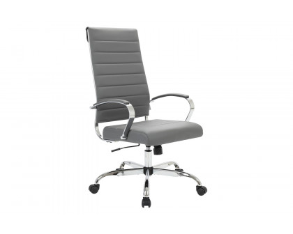 LeisureMod Benmar High-Back Home Leather Office Chair with Chrome Frame