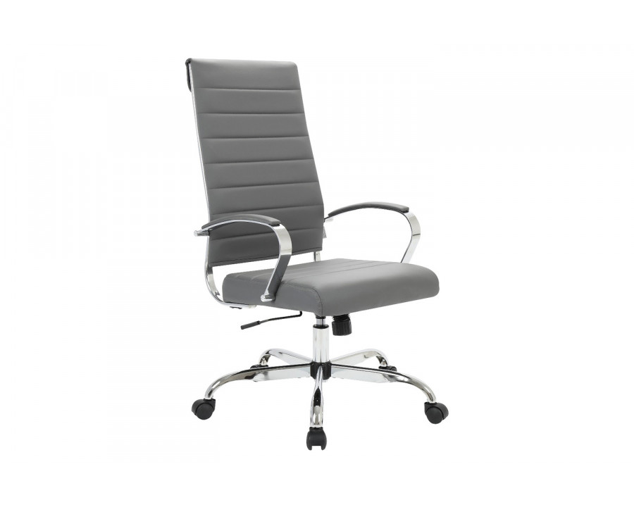 LeisureMod Benmar High-Back Home Leather Office Chair with Chrome Frame - Gray