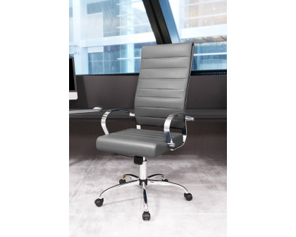 LeisureMod Benmar High-Back Home Leather Office Chair with Chrome Frame - Gray