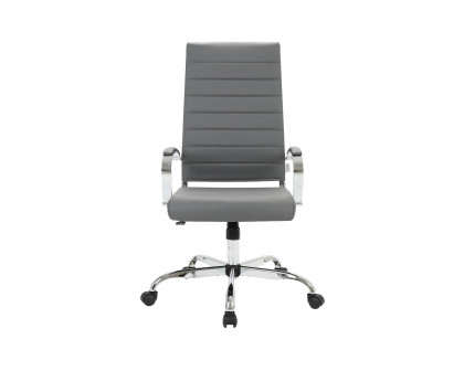 LeisureMod Benmar High-Back Home Leather Office Chair with Chrome Frame - Gray