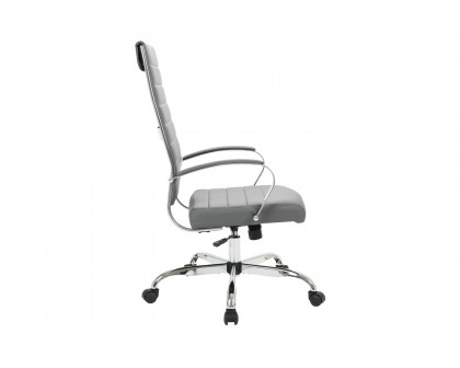 LeisureMod Benmar High-Back Home Leather Office Chair with Chrome Frame - Gray