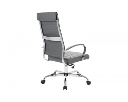 LeisureMod Benmar High-Back Home Leather Office Chair with Chrome Frame - Gray