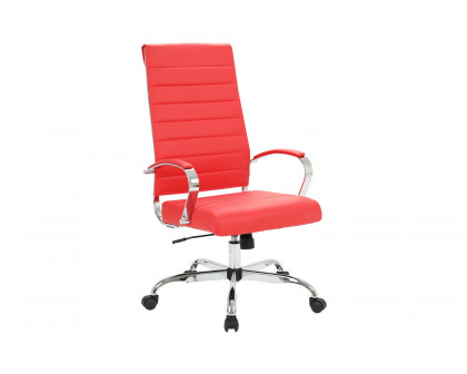 LeisureMod Benmar High-Back Home Leather Office Chair with Chrome Frame