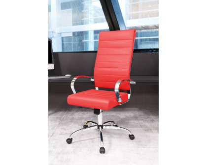 LeisureMod Benmar High-Back Home Leather Office Chair with Chrome Frame - Red