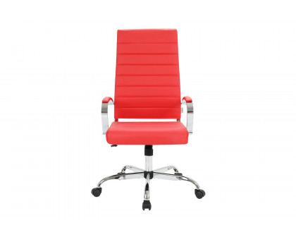 LeisureMod Benmar High-Back Home Leather Office Chair with Chrome Frame - Red