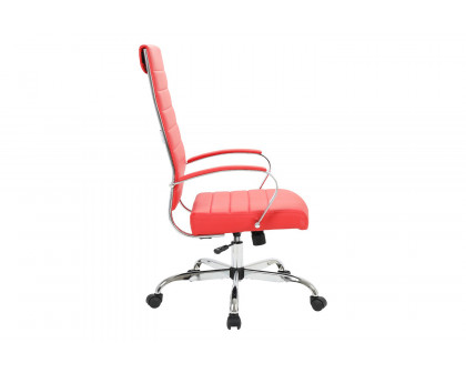 LeisureMod Benmar High-Back Home Leather Office Chair with Chrome Frame - Red