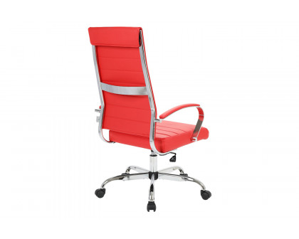 LeisureMod Benmar High-Back Home Leather Office Chair with Chrome Frame - Red