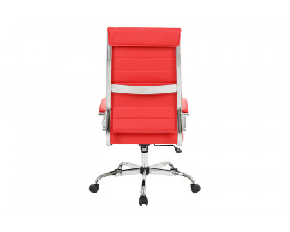 LeisureMod Benmar High-Back Home Leather Office Chair with Chrome Frame - Red