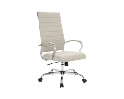 LeisureMod Benmar High-Back Home Leather Office Chair with Chrome Frame