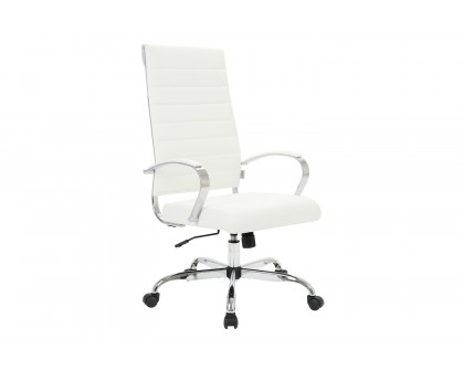 LeisureMod Benmar High-Back Home Leather Office Chair with Chrome Frame