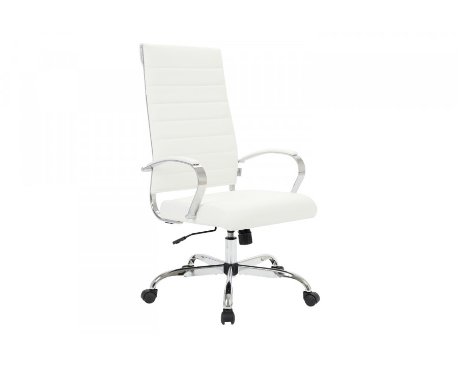 LeisureMod Benmar High-Back Home Leather Office Chair with Chrome Frame - White