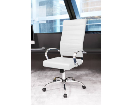 LeisureMod Benmar High-Back Home Leather Office Chair with Chrome Frame - White