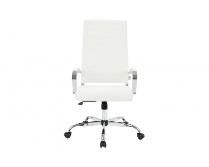 LeisureMod Benmar High-Back Home Leather Office Chair with Chrome Frame - White