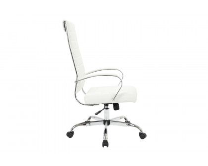 LeisureMod Benmar High-Back Home Leather Office Chair with Chrome Frame - White