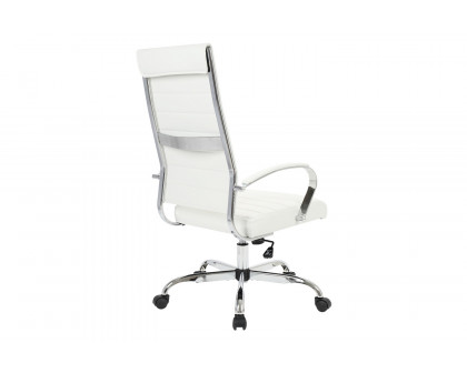 LeisureMod Benmar High-Back Home Leather Office Chair with Chrome Frame - White