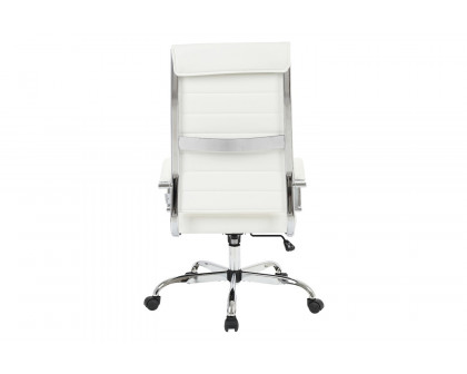 LeisureMod Benmar High-Back Home Leather Office Chair with Chrome Frame - White