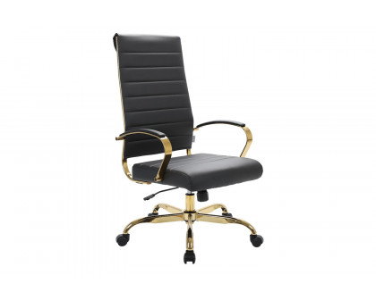 LeisureMod Benmar High-Back Home Leather Office Chair with Chrome Frame