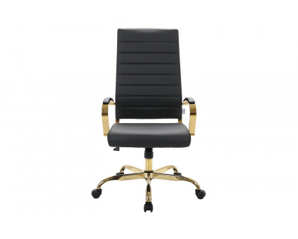 LeisureMod Benmar High-Back Leather Office Chair with Gold Frame - Black