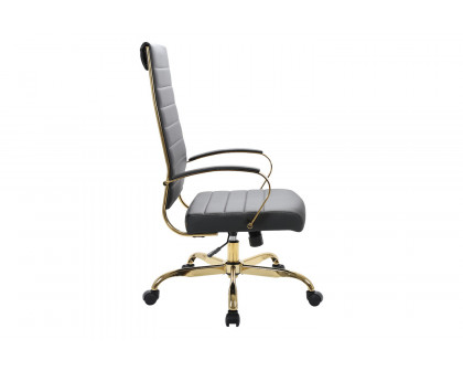 LeisureMod Benmar High-Back Leather Office Chair with Gold Frame - Black