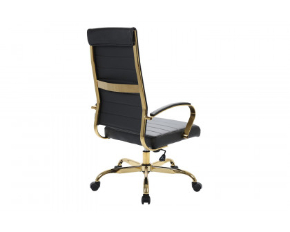 LeisureMod Benmar High-Back Leather Office Chair with Gold Frame - Black