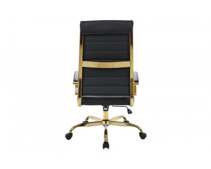 LeisureMod Benmar High-Back Leather Office Chair with Gold Frame - Black